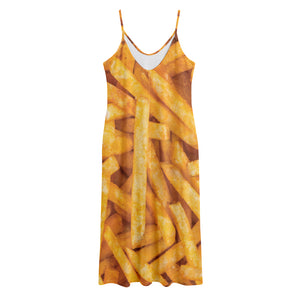 French Fries Print Jersey Midi Cami Dress