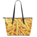 French Fries Print Leather Tote Bag With Zipper