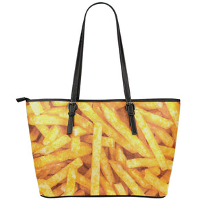 French Fries Print Leather Tote Bag