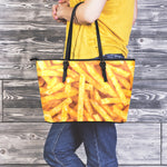 French Fries Print Leather Tote Bag