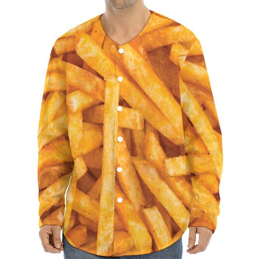 French Fries Print Long Sleeve Baseball Jersey