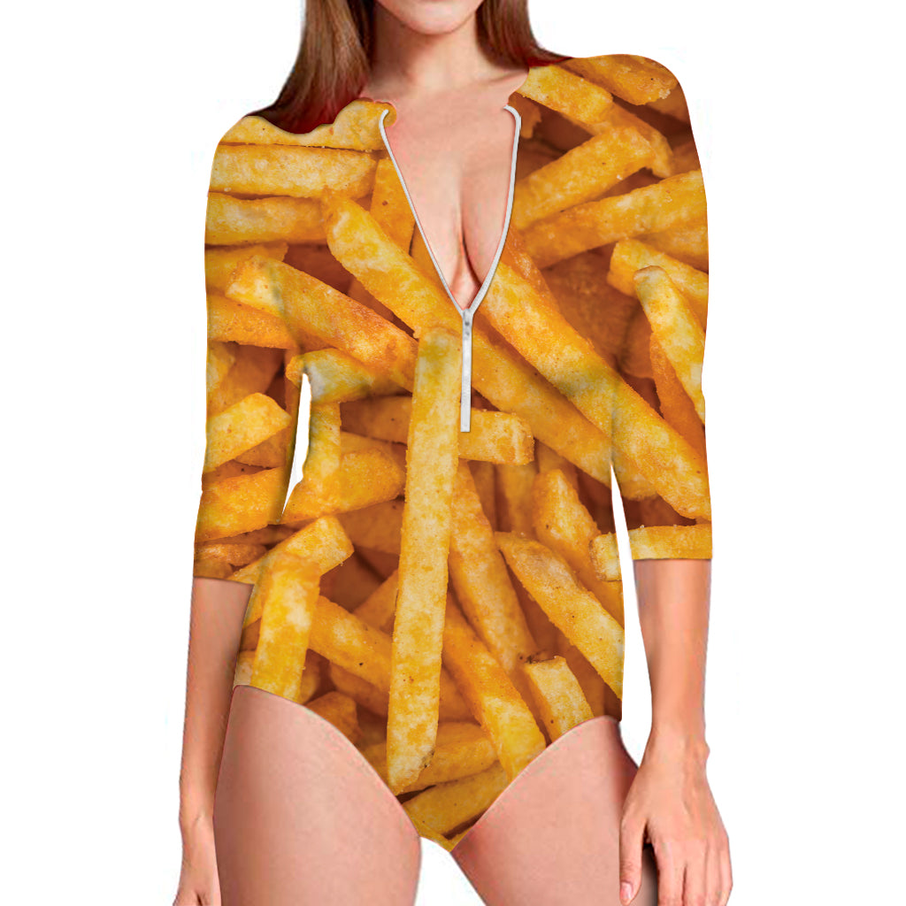 French Fries Print Long Sleeve Swimsuit