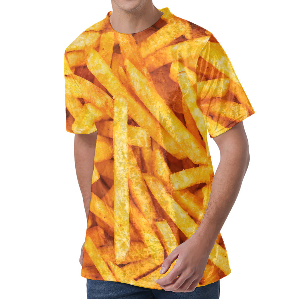 French Fries Print Men's Velvet T-Shirt