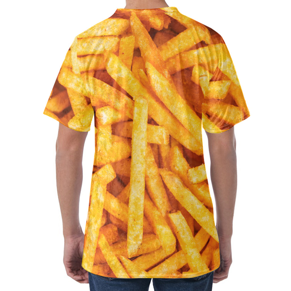 French Fries Print Men's Velvet T-Shirt