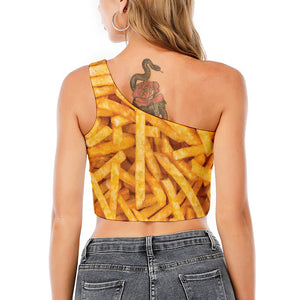 French Fries Print One Shoulder Crop Top