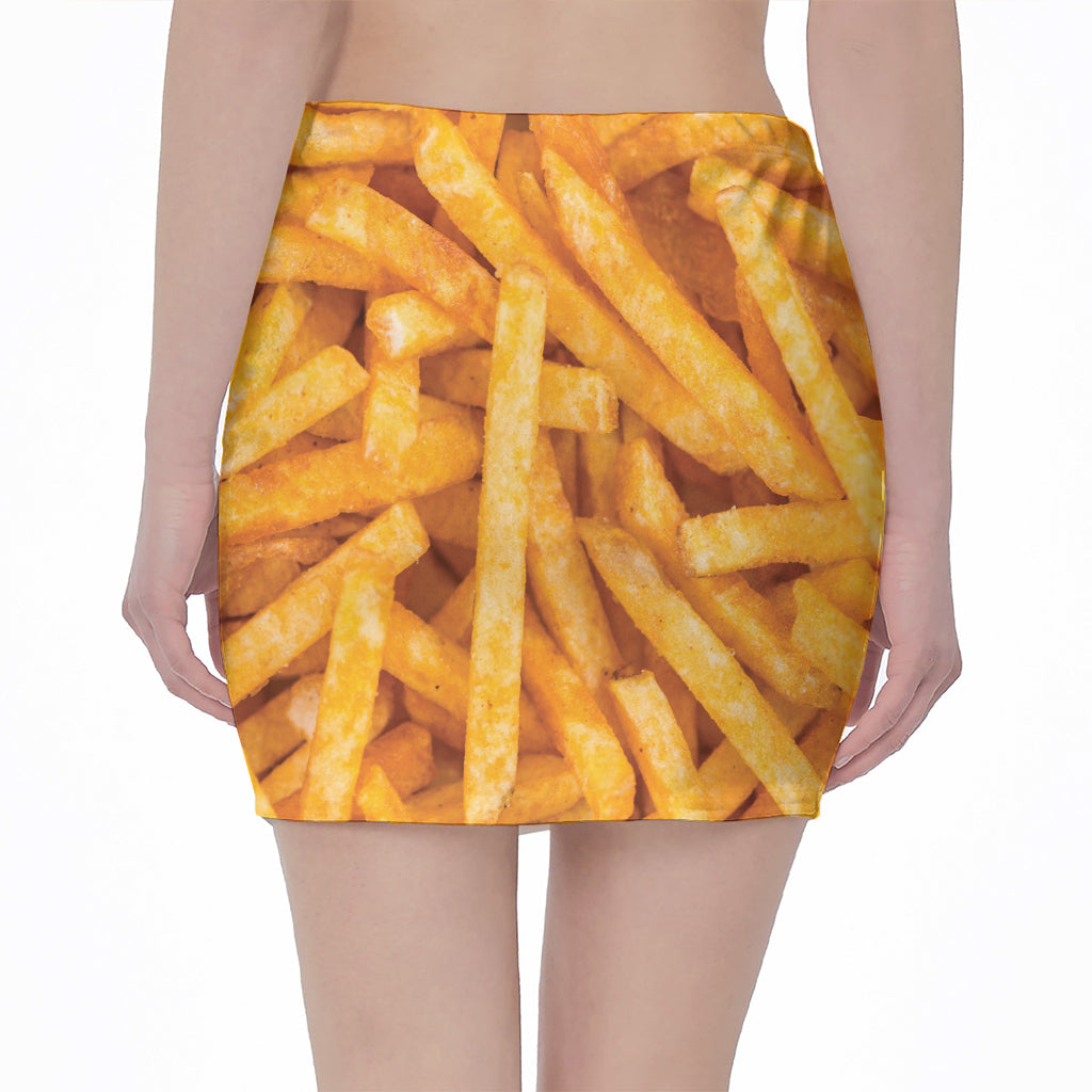 French Fries Print Pencil Mini Skirt