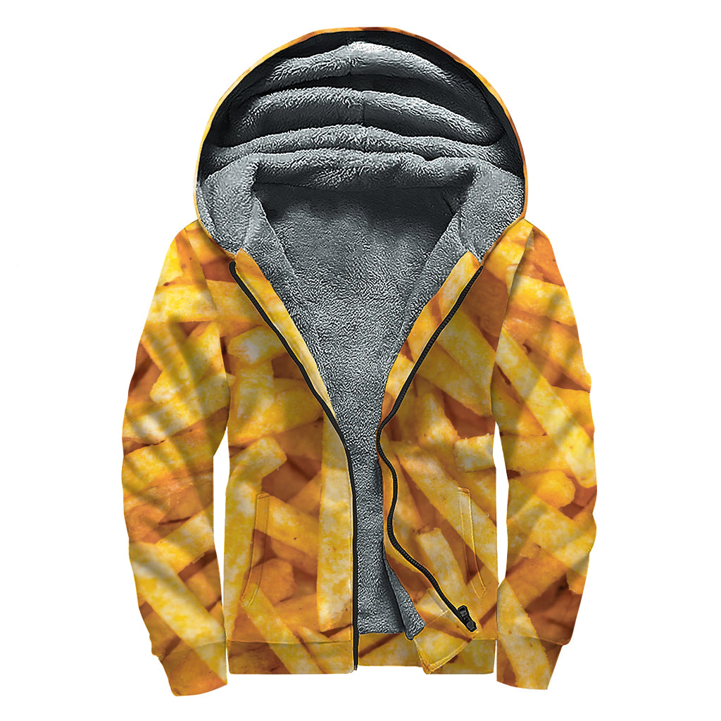 French Fries Print Sherpa Lined Zip Up Hoodie