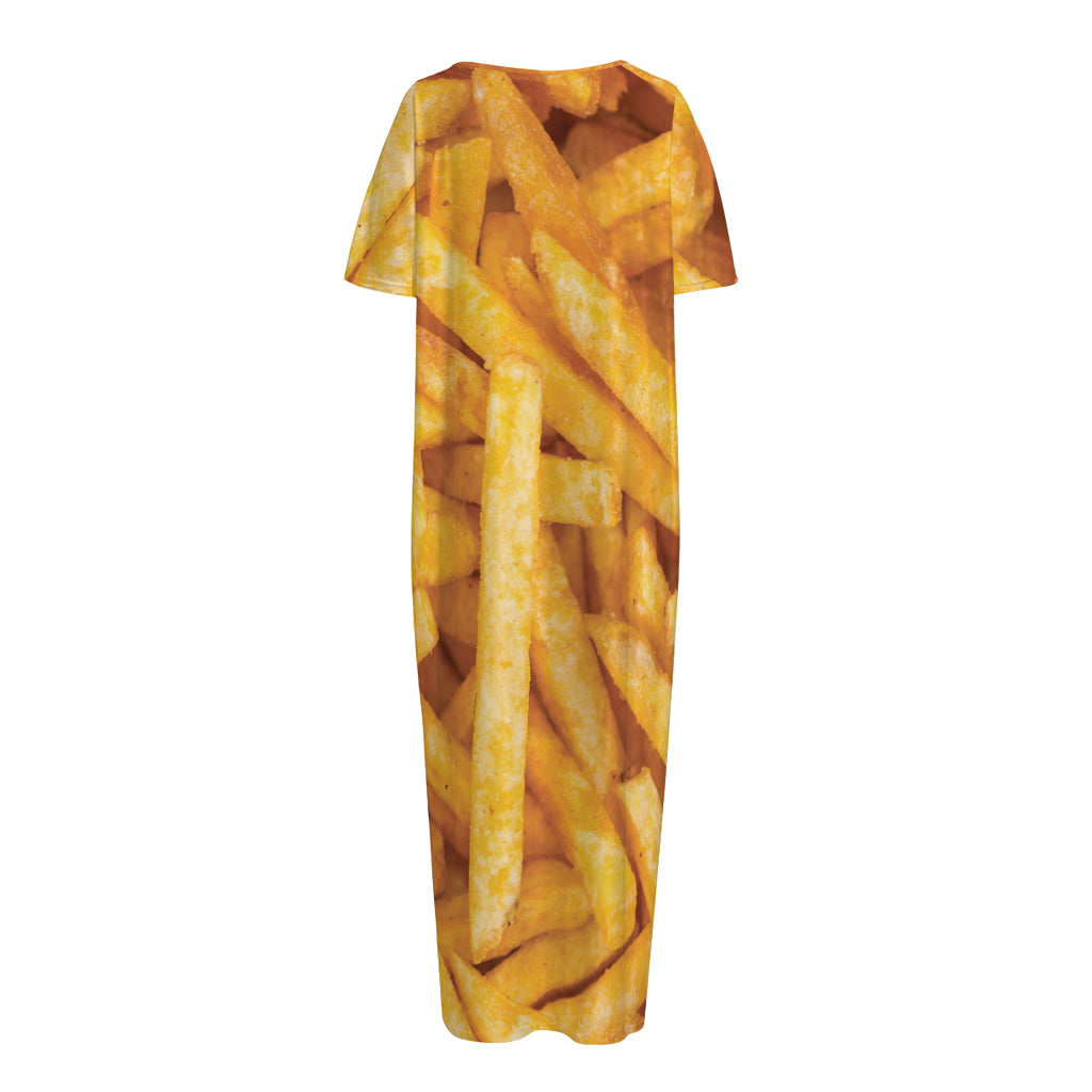 French Fries Print Short Sleeve Long Nightdress