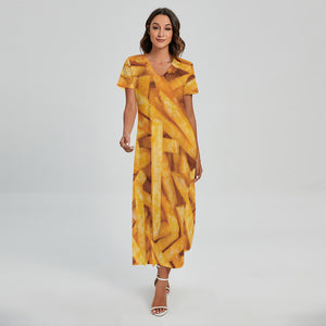 French Fries Print Short Sleeve Maxi Dress