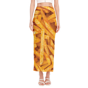 French Fries Print Side Slit Maxi Skirt