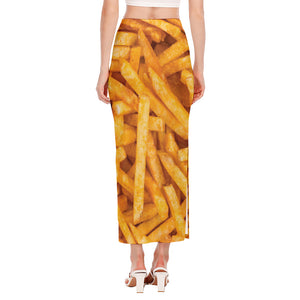 French Fries Print Side Slit Maxi Skirt