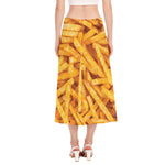 French Fries Print Side Slit Midi Skirt