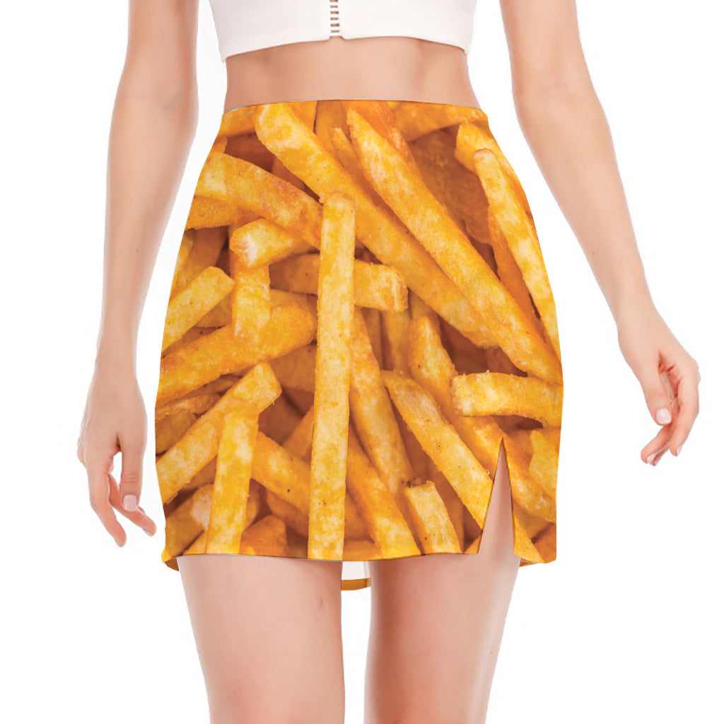 French Fries Print Side Slit Mini Skirt