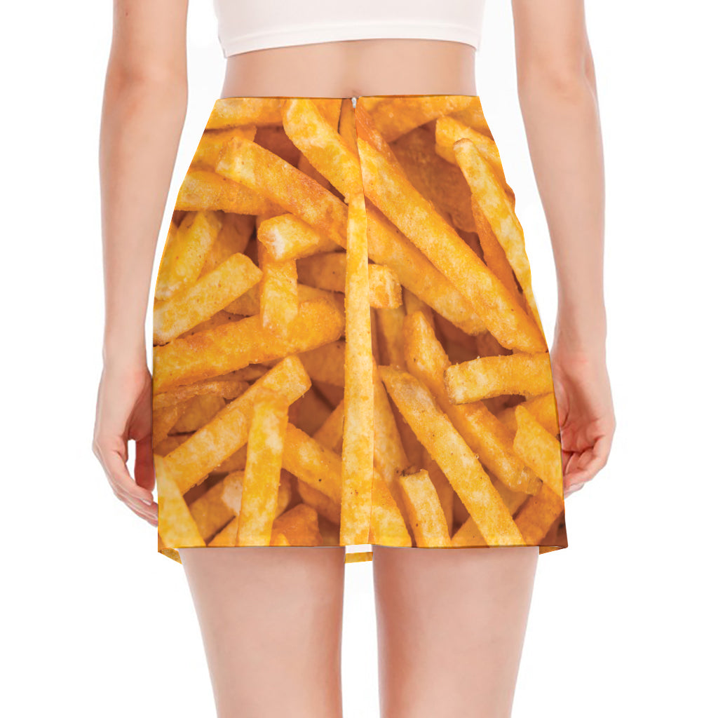 French Fries Print Side Slit Mini Skirt