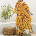 French Fries Print Silk V-Neck Kaftan Dress