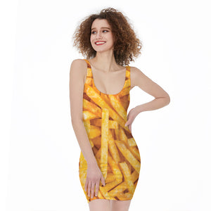 French Fries Print Sleeveless Bodycon Dress