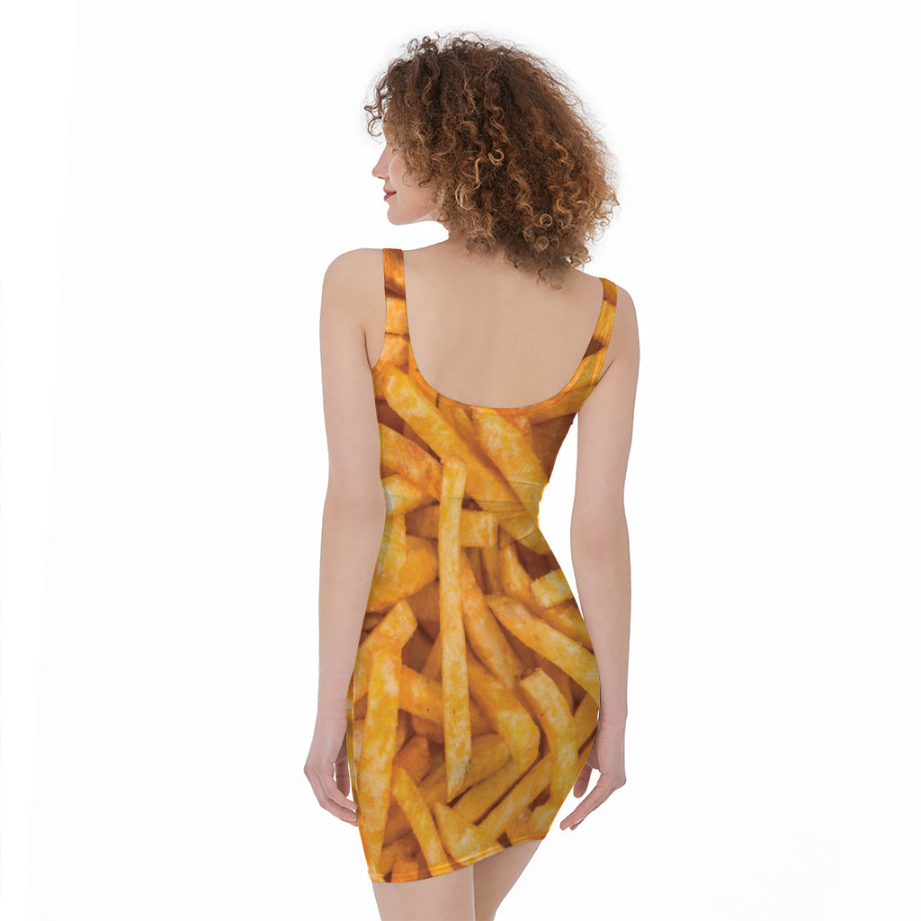 French Fries Print Sleeveless Bodycon Dress