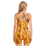 French Fries Print Sleeveless One Piece Swimsuit