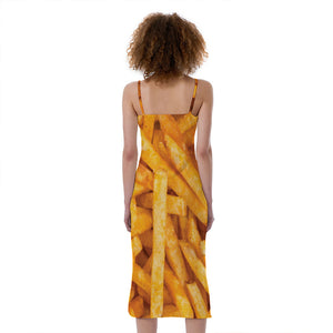 French Fries Print Slim Fit Midi Cami Dress