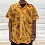 French Fries Print Textured Short Sleeve Shirt