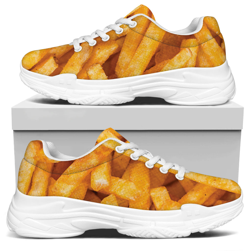 French Fries Print White Chunky Shoes