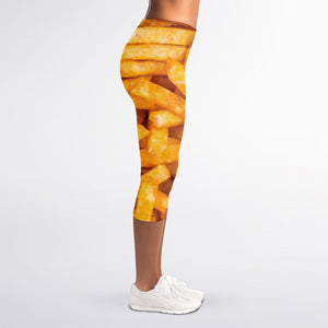 French Fries Print Women's Capri Leggings