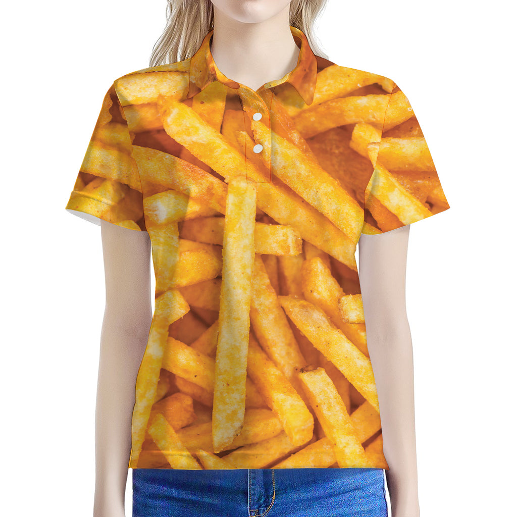 French Fries Print Women's Polo Shirt