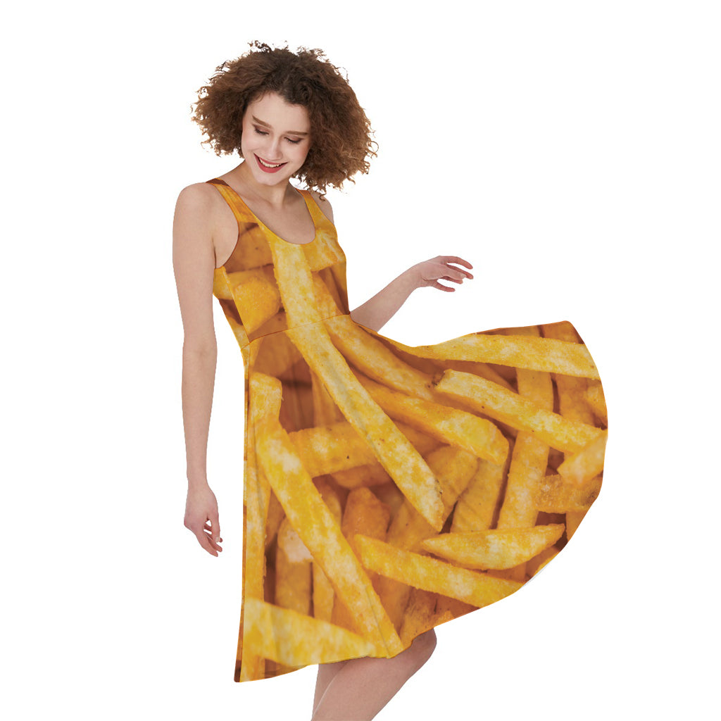 French Fries Print Women's Sleeveless Dress