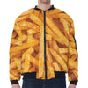 French Fries Print Zip Sleeve Bomber Jacket