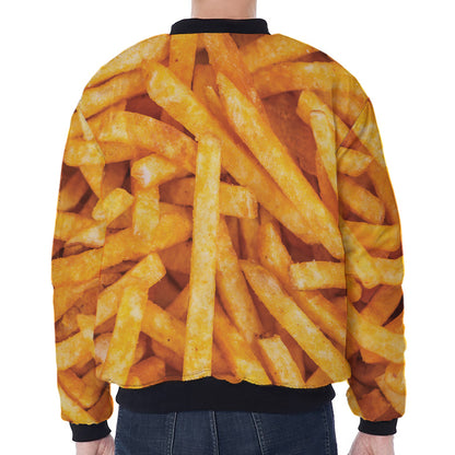 French Fries Print Zip Sleeve Bomber Jacket