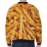 French Fries Print Zip Sleeve Bomber Jacket