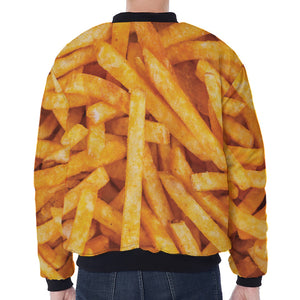 French Fries Print Zip Sleeve Bomber Jacket