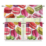French Macaron Pattern Print 3 Piece Kitchen Curtains