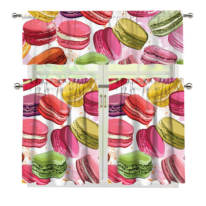 French Macaron Pattern Print 3 Piece Kitchen Curtains