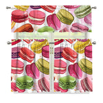 French Macaron Pattern Print 3 Piece Kitchen Curtains