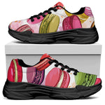French Macaron Pattern Print Black Chunky Shoes