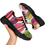 French Macaron Pattern Print Black Chunky Shoes