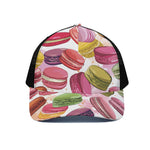 French Macaron Pattern Print Black Mesh Trucker Cap