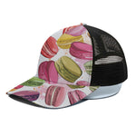 French Macaron Pattern Print Black Mesh Trucker Cap