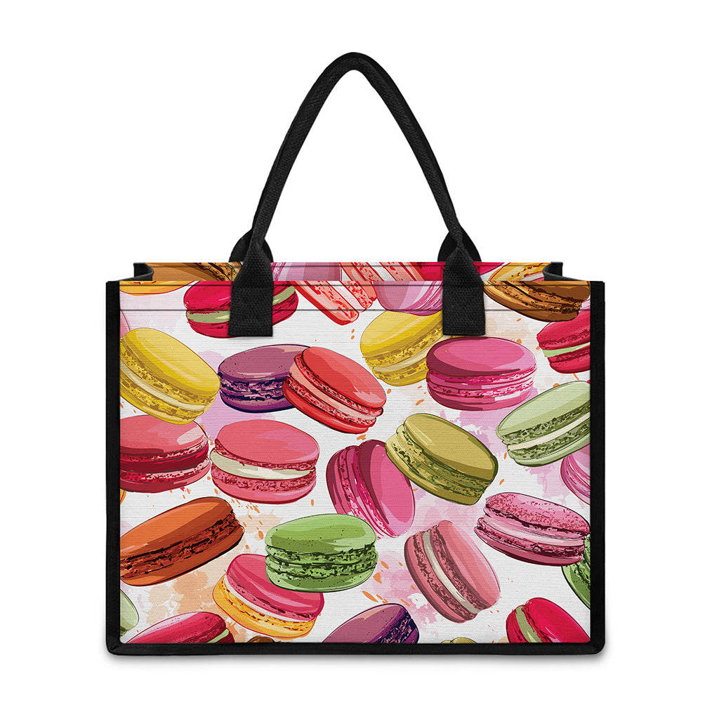 French Macaron Pattern Print Canvas Tote Bag
