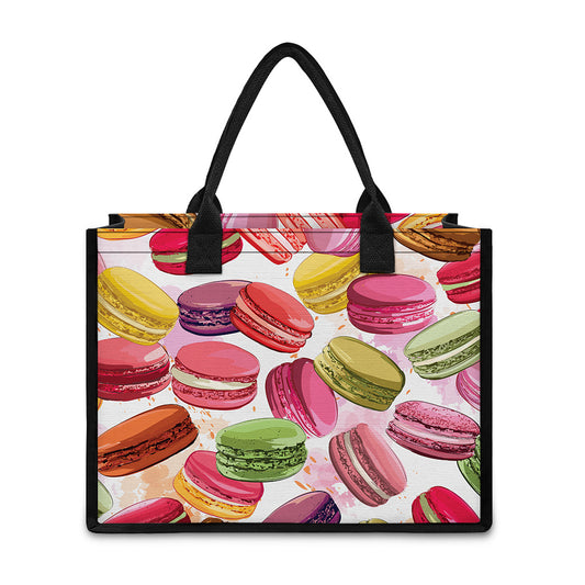 French Macaron Pattern Print Canvas Tote Bag