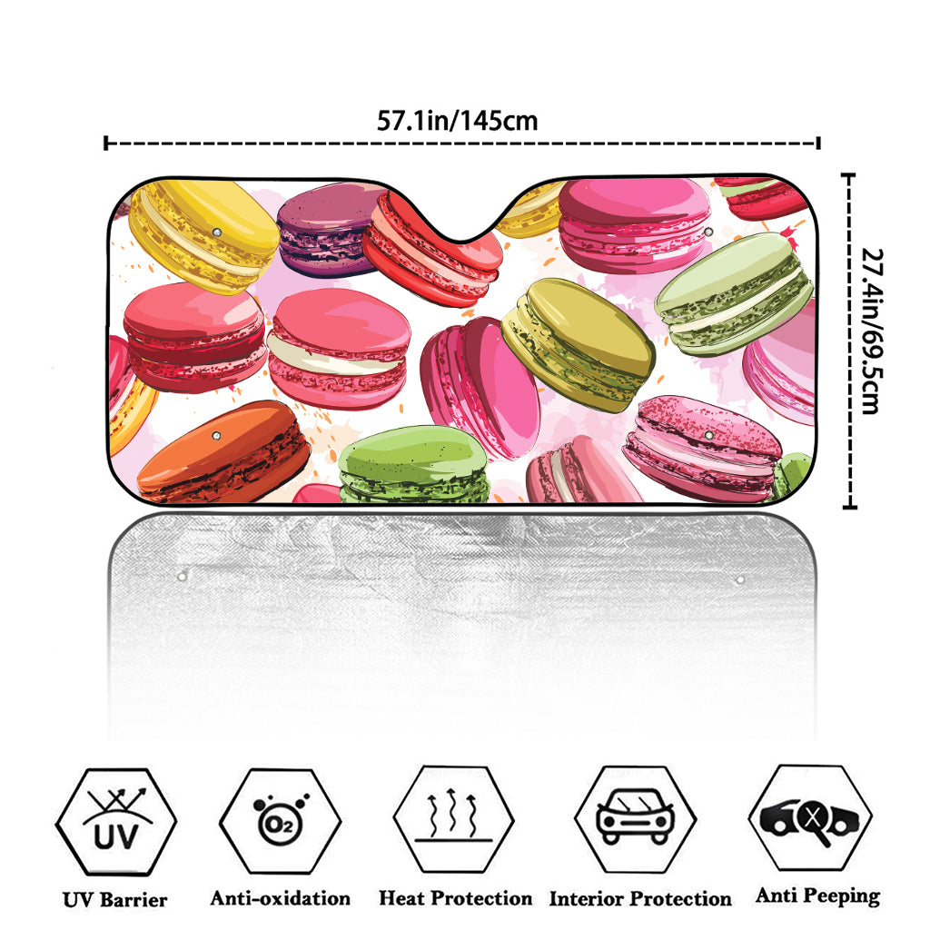 French Macaron Pattern Print Car Windshield Sun Shade