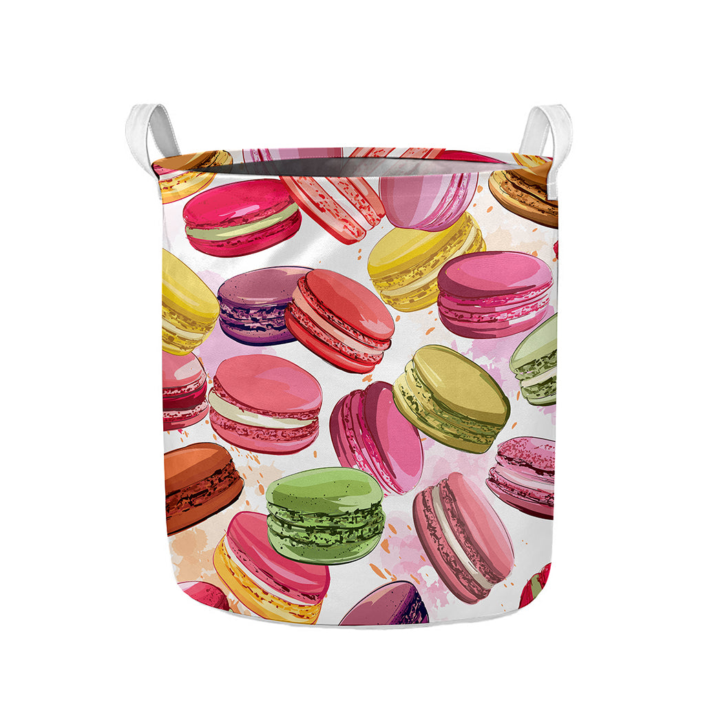 French Macaron Pattern Print Collapsible Laundry Basket