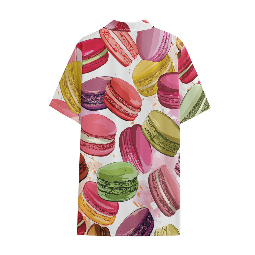 French Macaron Pattern Print Cotton Hawaiian Shirt