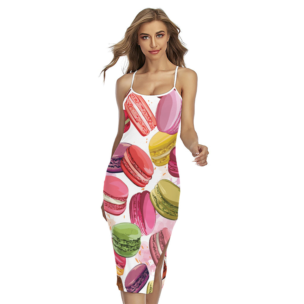 French Macaron Pattern Print Cross Back Cami Dress