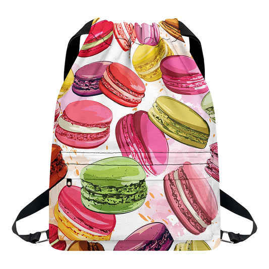 French Macaron Pattern Print Drawstring Backpack