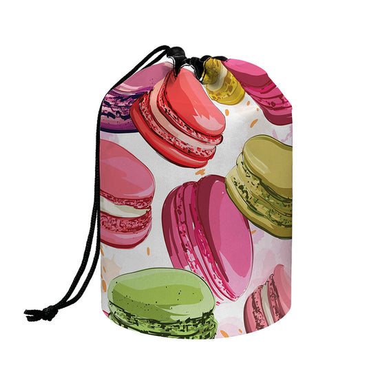 French Macaron Pattern Print Drawstring Makeup Bag