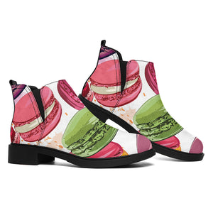 French Macaron Pattern Print Flat Ankle Boots