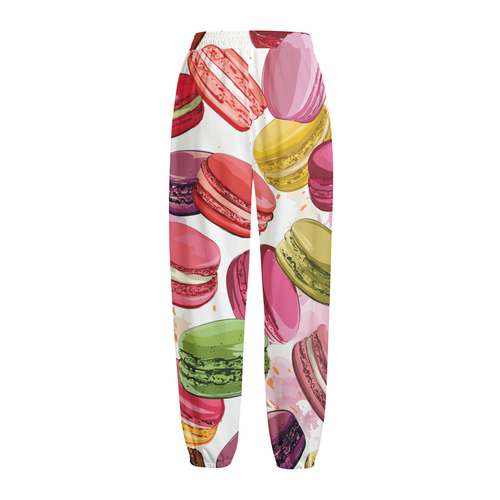 French Macaron Pattern Print Fleece Lined Knit Pants