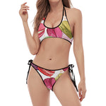 French Macaron Pattern Print Halter Scoop Tie Side Bikini